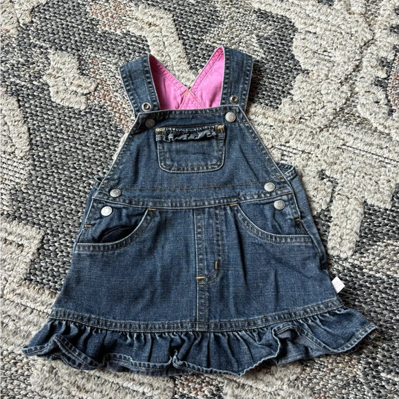 Vintage Old Navy Denim Baby Girl Ruffle Skirt Overalls size 3-6 Months - Picture 1 of 4
